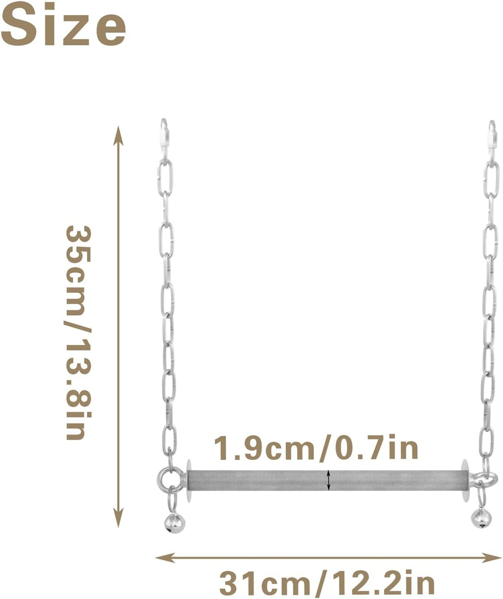 Stainless Steel Large Bird Swing, Heavy Duty Hanging Parrot Perch with Bell, Claw Grinding Cage Toy for Macaw, African Grey, Amazon, Cockatoo, and Large Birds