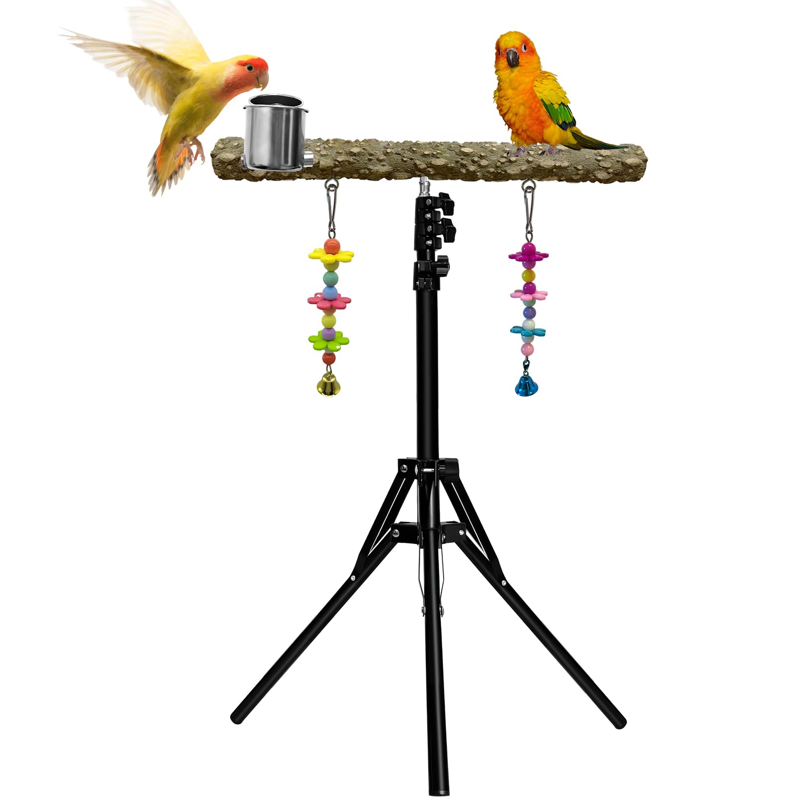 3-Layer 16-63 Inch Height Adjustable Bird Perch Pepper Wood Birds Training Perch Stand Parakeet Perches Indoor and Outdoor Parrot Stands for Small to Medium Bird