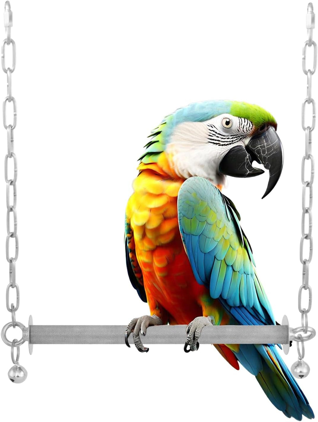 Stainless Steel Large Bird Swing, Heavy Duty Hanging Parrot Perch with Bell, Claw Grinding Cage Toy for Macaw, African Grey, Amazon, Cockatoo, and Large Birds