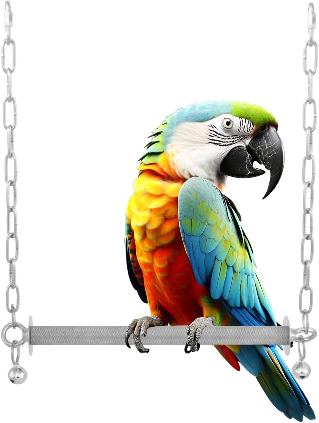 Stainless Steel Large Bird Swing, Heavy Duty Hanging Parrot Perch with Bell, Claw Grinding Cage Toy for Macaw, African Grey, Amazon, Cockatoo, and Large Birds