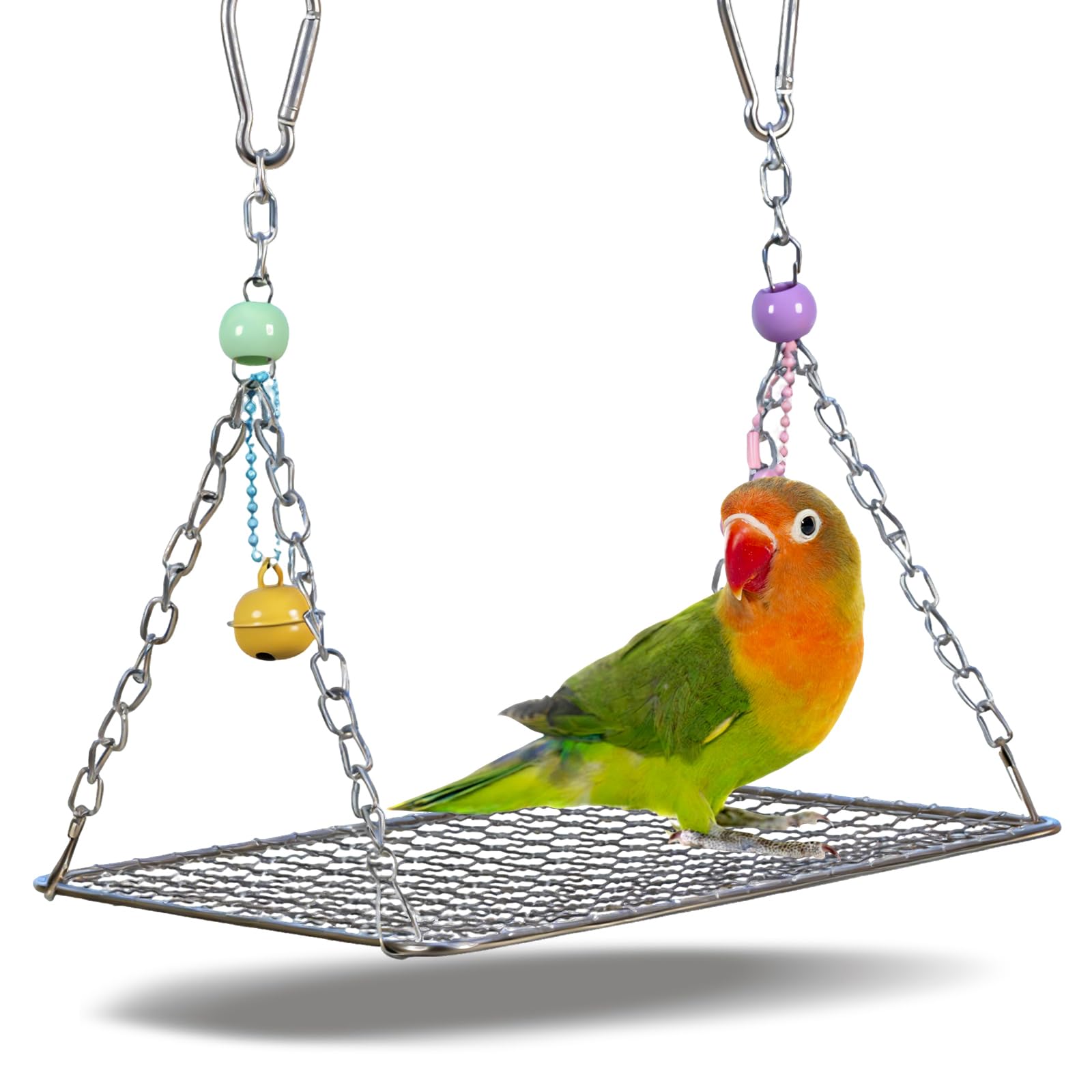 Bird Perch Platform Stainless Steel Birds Perches with Coconut Fiber Nest Pad,Open-Grid Easy Clean Parrot Perch Stand,for Small and Medium Birds(9.8“x6.3”x2.4”Green)