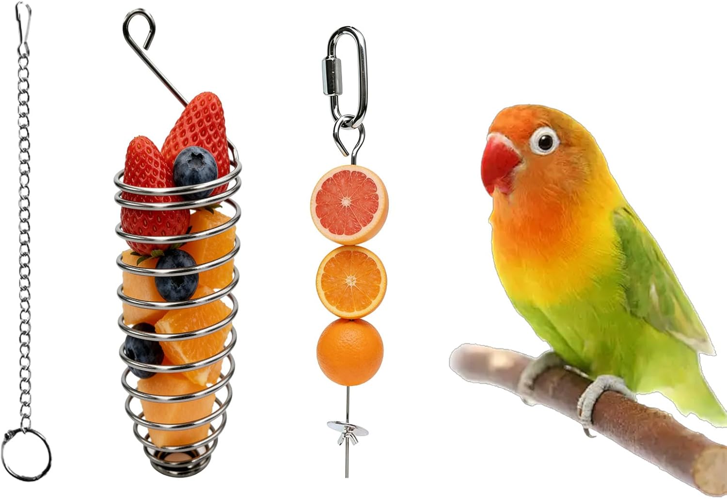 3-Piece Stainless Steel Bird Food Holder, Metal Pet Exercise Accessories, Hanging Fruit Vegetable Feeder Parakeet
