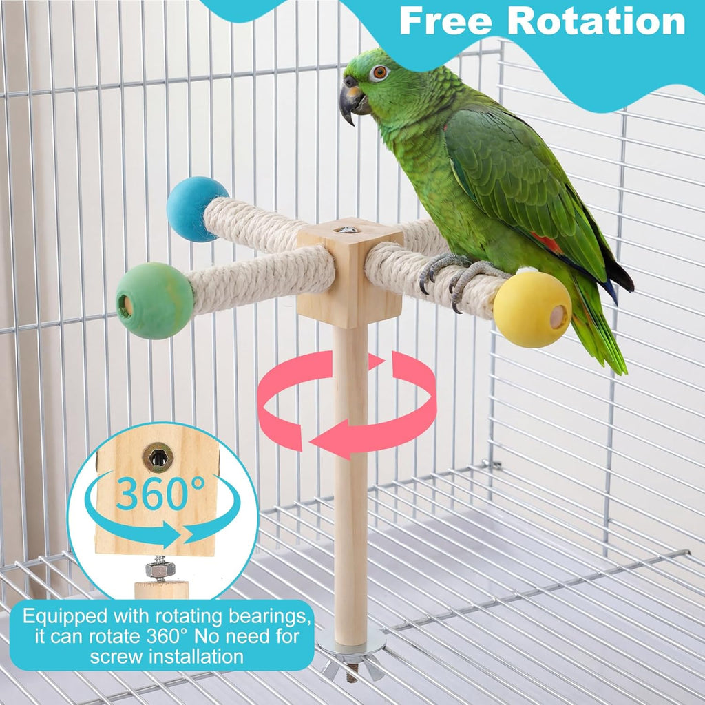 Grevosea Bird Toys for Parakeets, Wooden Bird Stand Perch Toy Interactive Rotating Parakeet Toys Parrot Perch for Parakeets Budgie Cockatiel Cage Accessories Small to Medium Birds