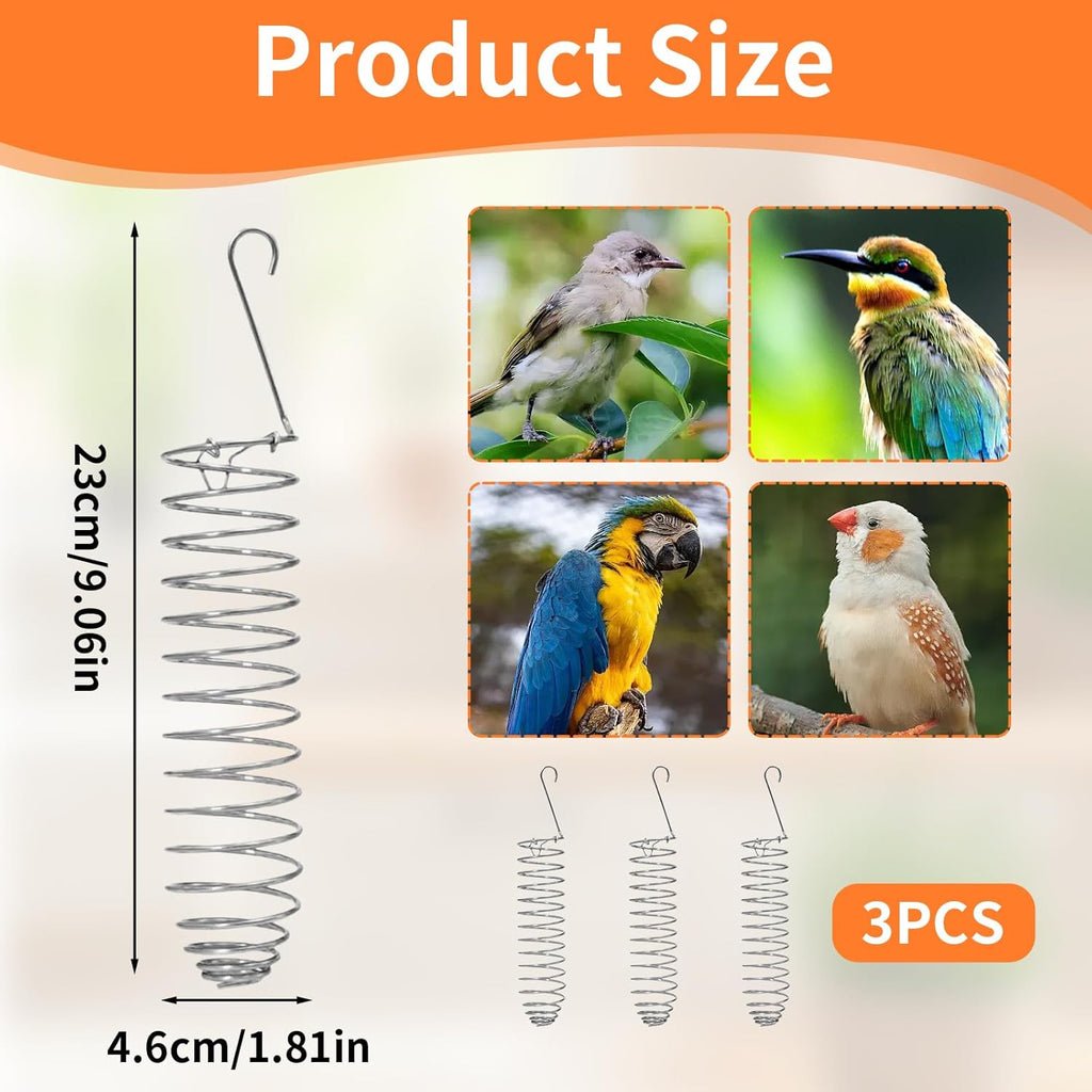 3Pcs Stainless Steel Bird Food Holder Set - Hanging Foraging Basket Cage Accessories, Metal Fruit & Vegetable Feeder for Parrot, Macaw, Cockatoo, Parakeet & Large Birds Cage Toys Gifts