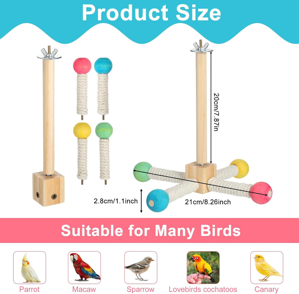 Grevosea Bird Toys for Parakeets, Wooden Bird Stand Perch Toy Interactive Rotating Parakeet Toys Parrot Perch for Parakeets Budgie Cockatiel Cage Accessories Small to Medium Birds