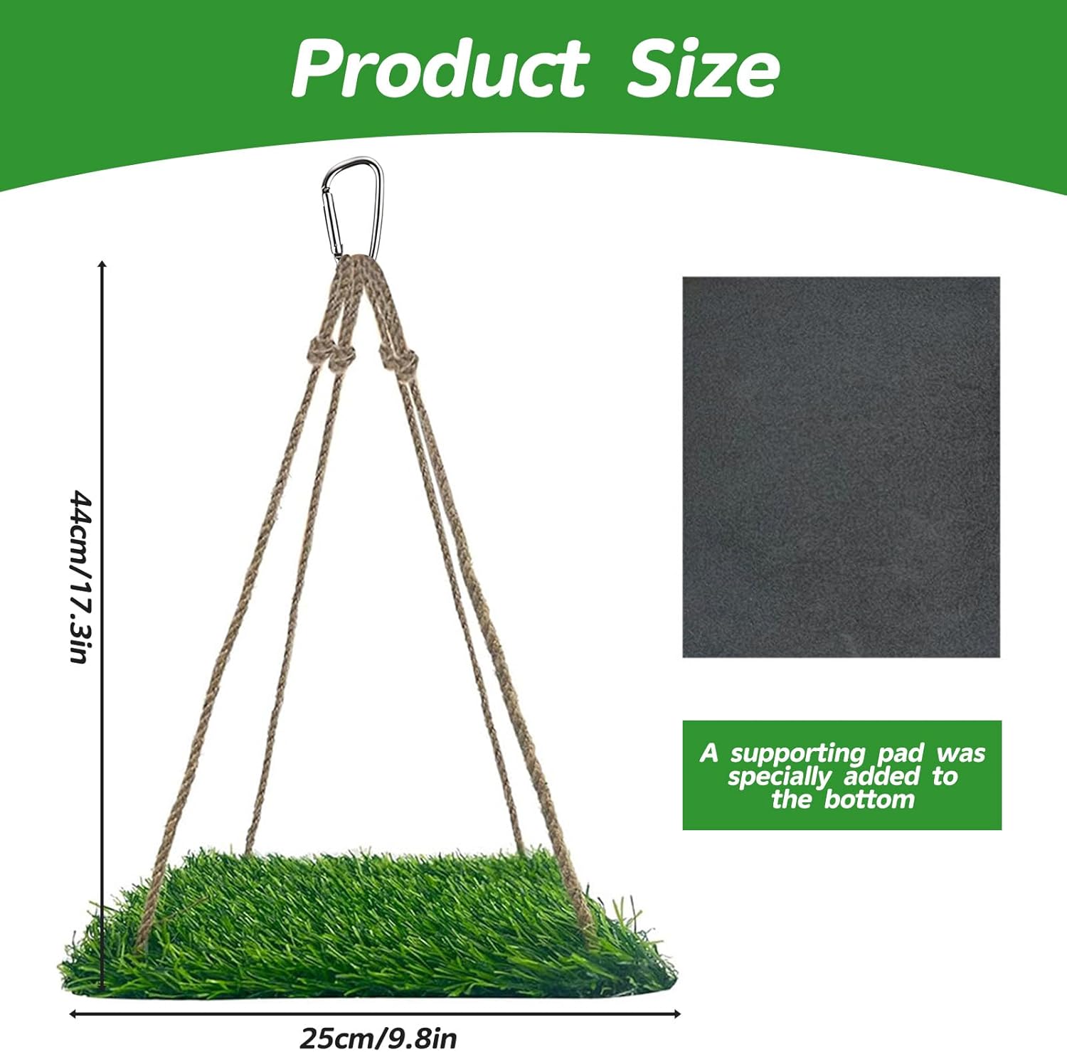 Square Artificial Grass Bird Foraging Mat, 10" x 10" Hanging Perch Platform, Bird Cage Accessories for Parakeets, Cockatiels, Budgies, Bearded Dragons & Small Pets