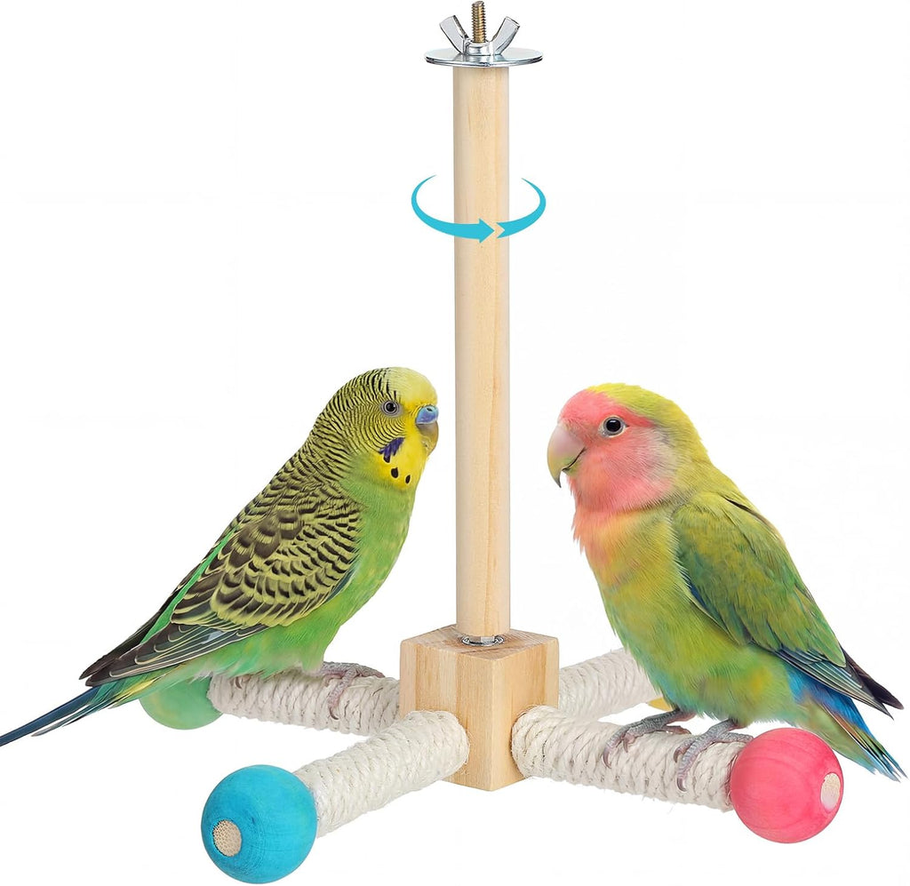 Grevosea Bird Toys for Parakeets, Wooden Bird Stand Perch Toy Interactive Rotating Parakeet Toys Parrot Perch for Parakeets Budgie Cockatiel Cage Accessories Small to Medium Birds