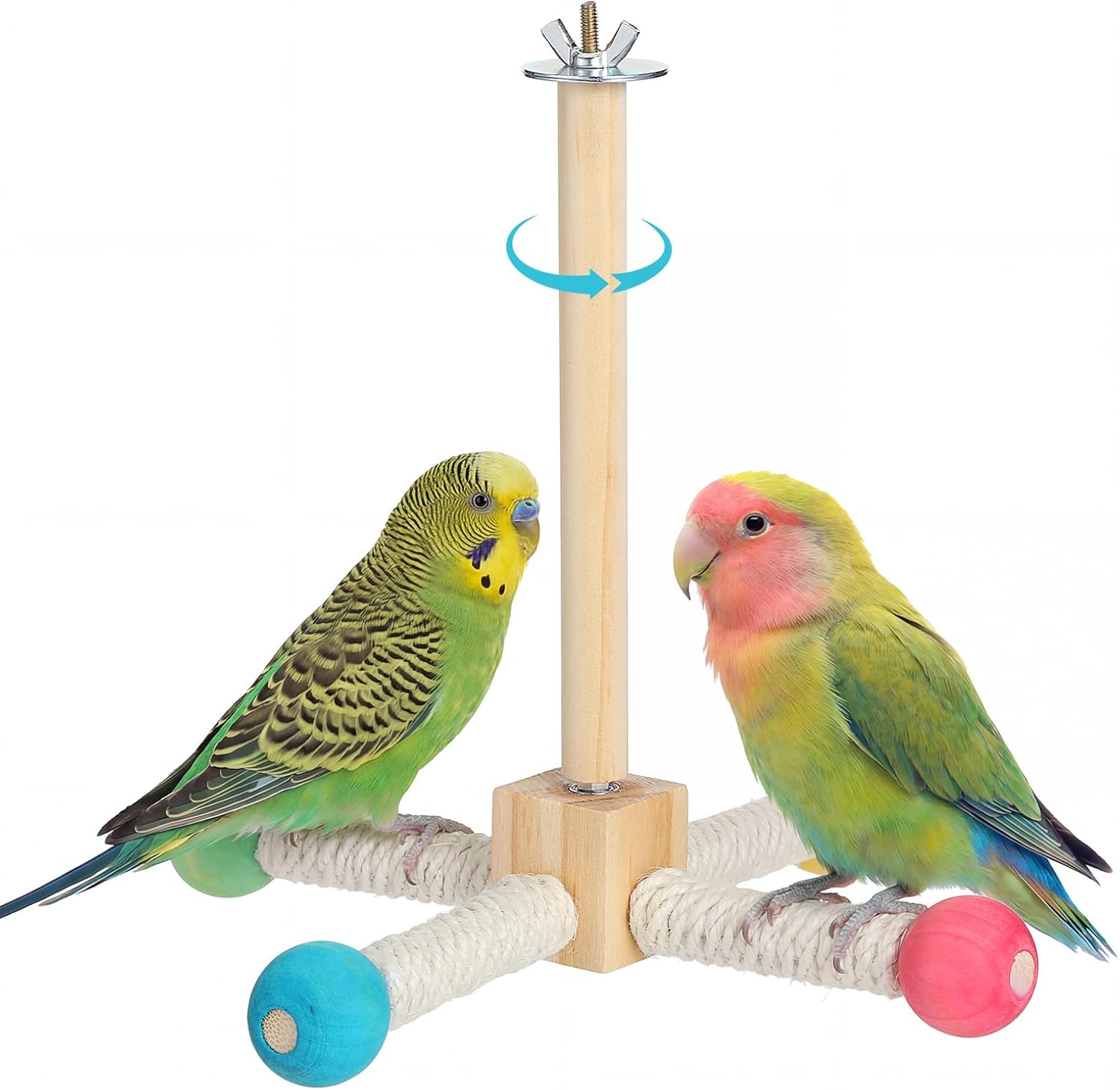 Grevosea Bird Toys for Parakeets, Wooden Bird Stand Perch Toy Interactive Rotating Parakeet Toys Parrot Perch for Parakeets Budgie Cockatiel Cage Accessories Small to Medium Birds