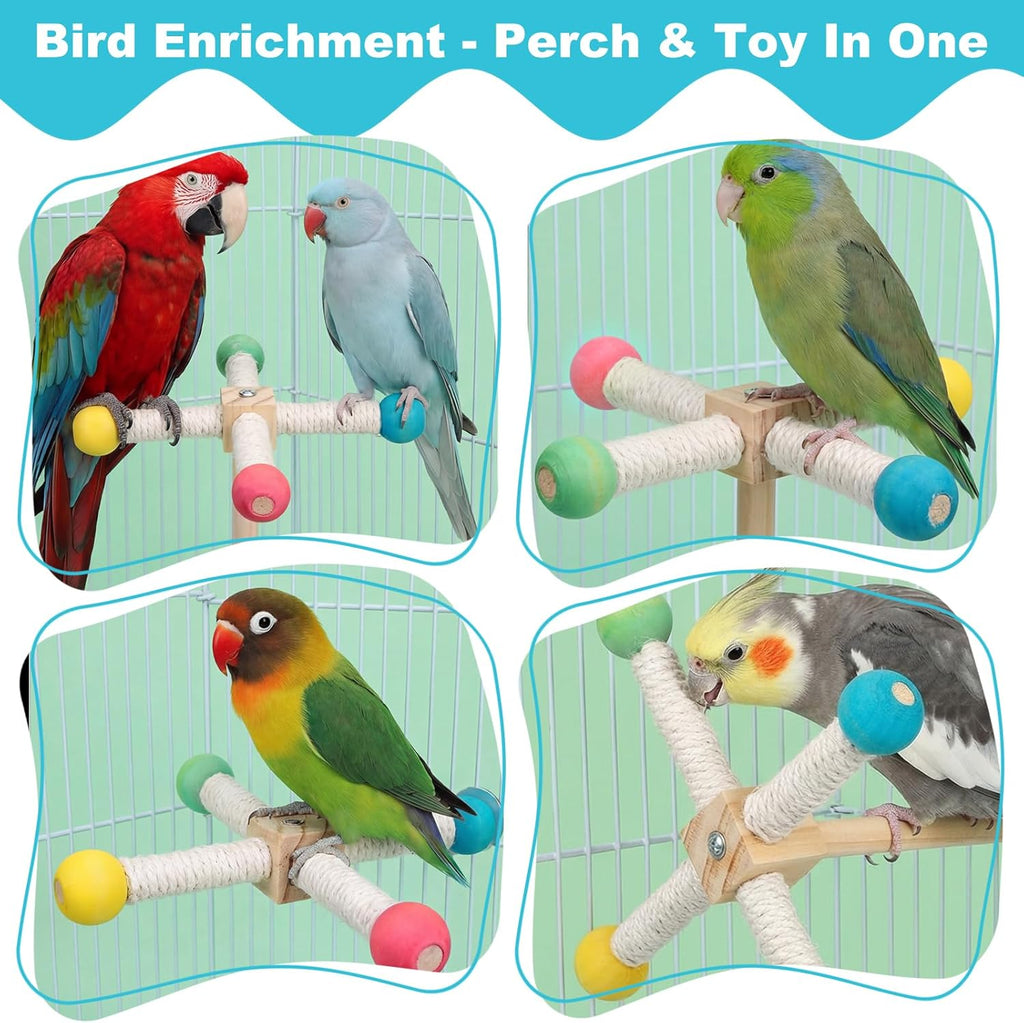 Grevosea Bird Toys for Parakeets, Wooden Bird Stand Perch Toy Interactive Rotating Parakeet Toys Parrot Perch for Parakeets Budgie Cockatiel Cage Accessories Small to Medium Birds