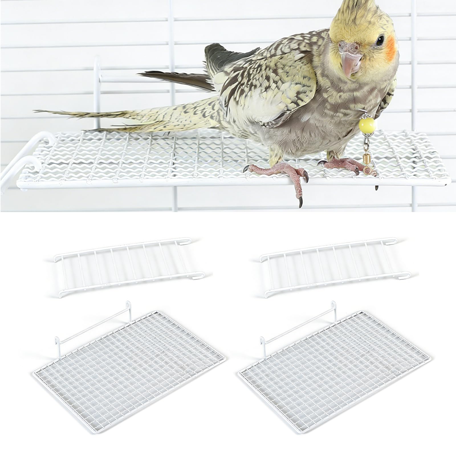 Bird Perch Platform Stainless Steel Birds Perches with Coconut Fiber Nest Pad,Open-Grid Easy Clean Parrot Perch Stand,for Small and Medium Birds(9.8“x6.3”x2.4”Green)