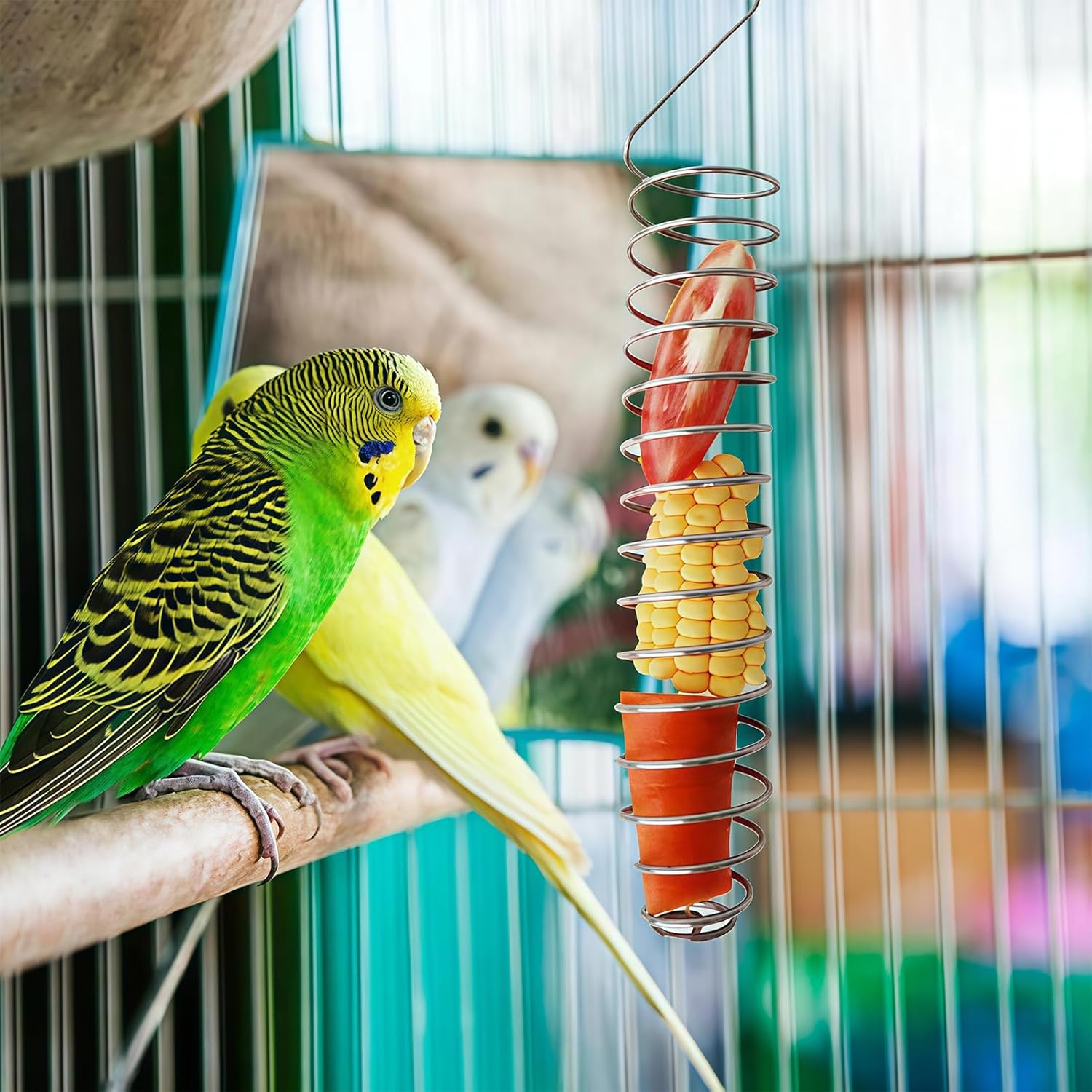 3Pcs Stainless Steel Bird Food Holder Set - Hanging Foraging Basket Cage Accessories, Metal Fruit & Vegetable Feeder for Parrot, Macaw, Cockatoo, Parakeet & Large Birds Cage Toys Gifts
