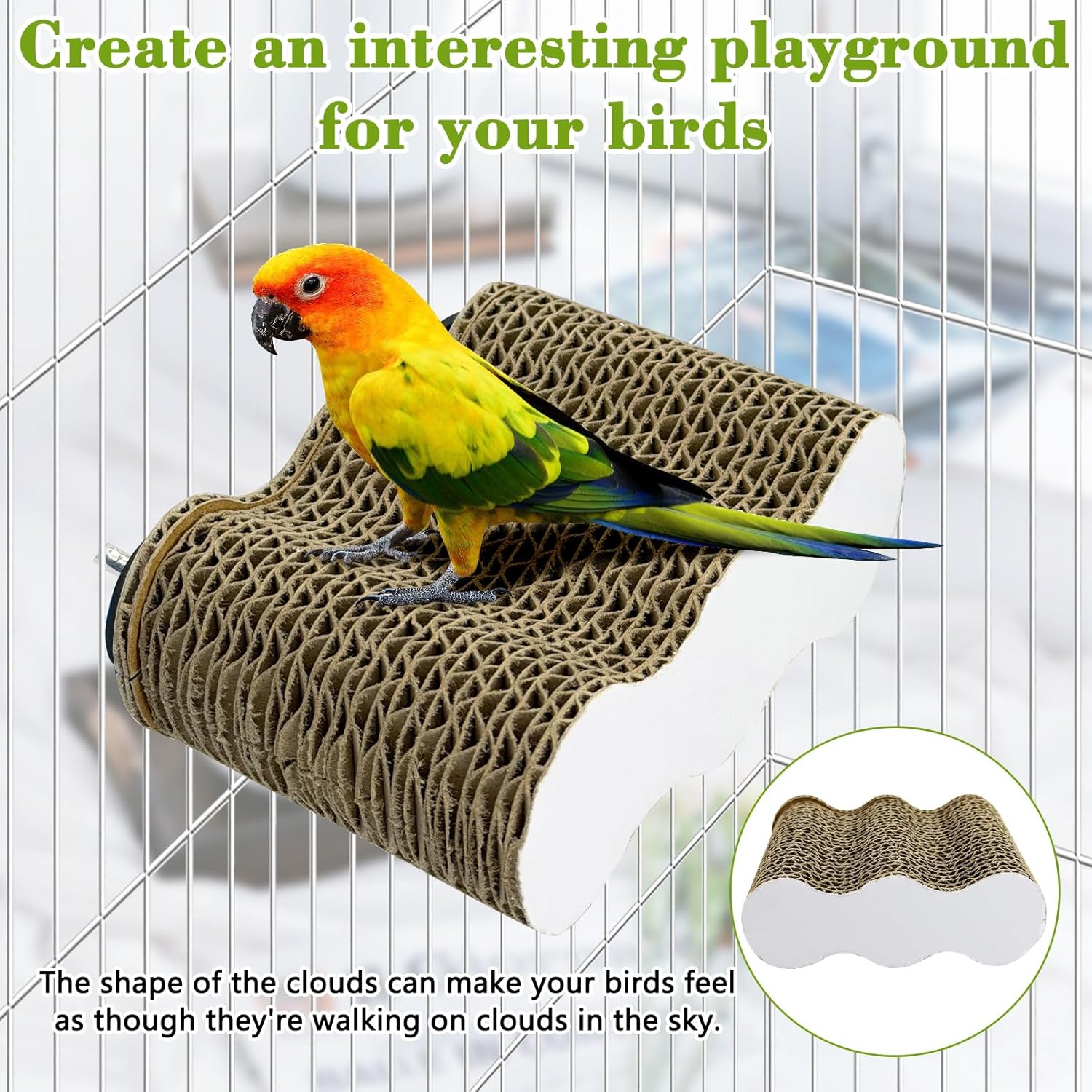 2 PCS Bird Perch Conure Cage Stand Hanging Parrot Cage Perch Chew Toys Bird Paw Grinding Stand Parakeet Cage Playground for Budgie Conure Cockatiel Finch (Cloud)
