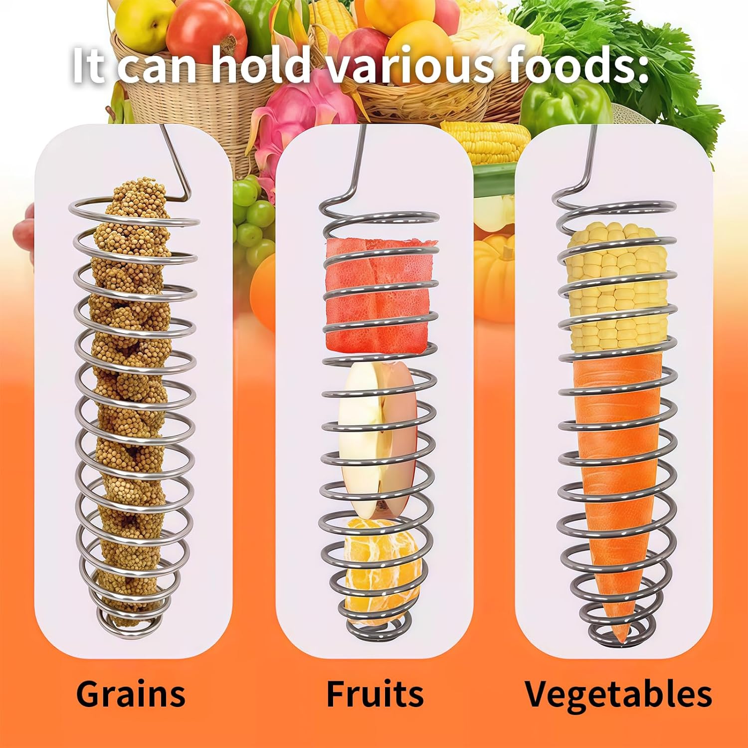 3Pcs Stainless Steel Bird Food Holder Set - Hanging Foraging Basket Cage Accessories, Metal Fruit & Vegetable Feeder for Parrot, Macaw, Cockatoo, Parakeet & Large Birds Cage Toys Gifts
