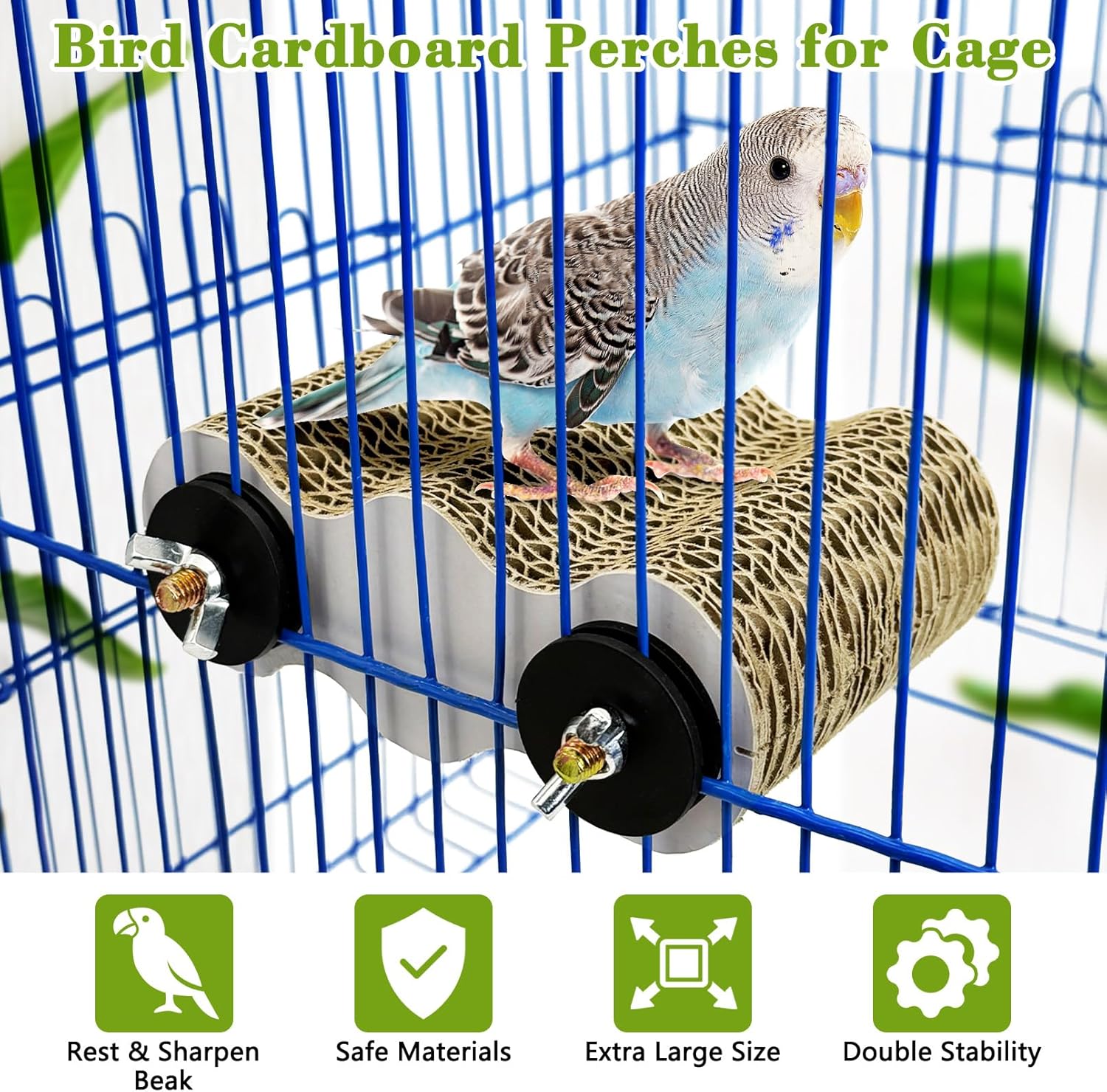 2 PCS Bird Perch Conure Cage Stand Hanging Parrot Cage Perch Chew Toys Bird Paw Grinding Stand Parakeet Cage Playground for Budgie Conure Cockatiel Finch (Cloud)