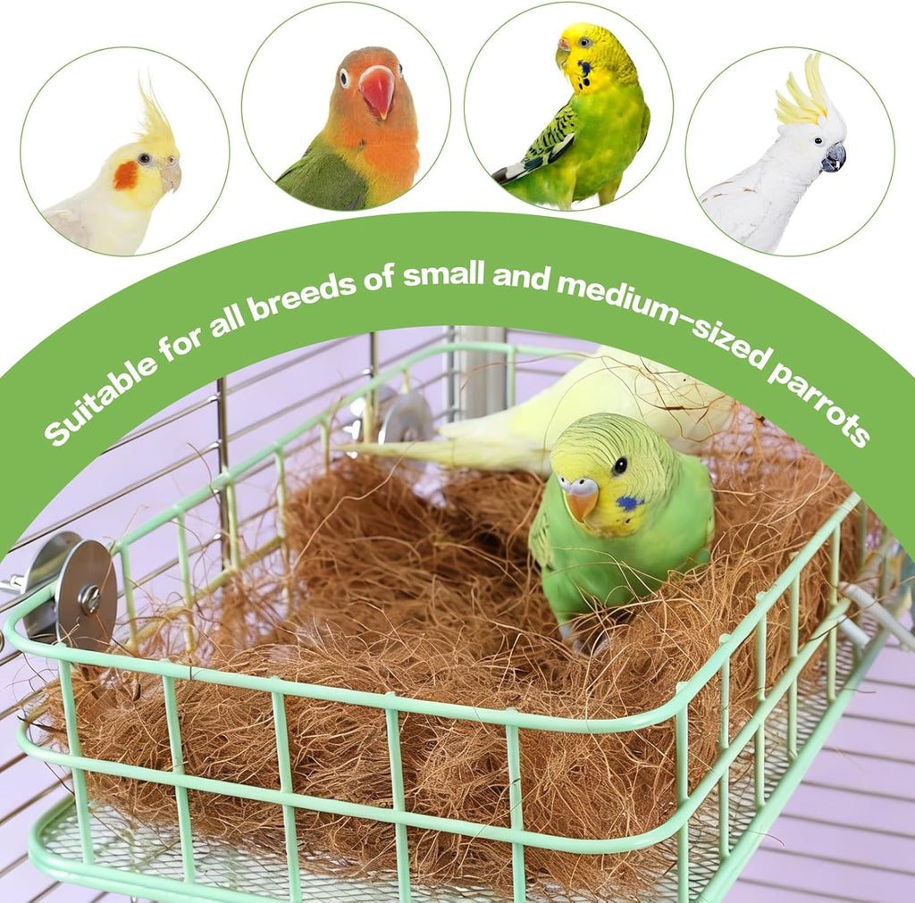 Bird Perch Platform Stainless Steel Birds Perches with Coconut Fiber Nest Pad,Open-Grid Easy Clean Parrot Perch Stand,for Small and Medium Birds(9.8“x6.3”x2.4”Green)