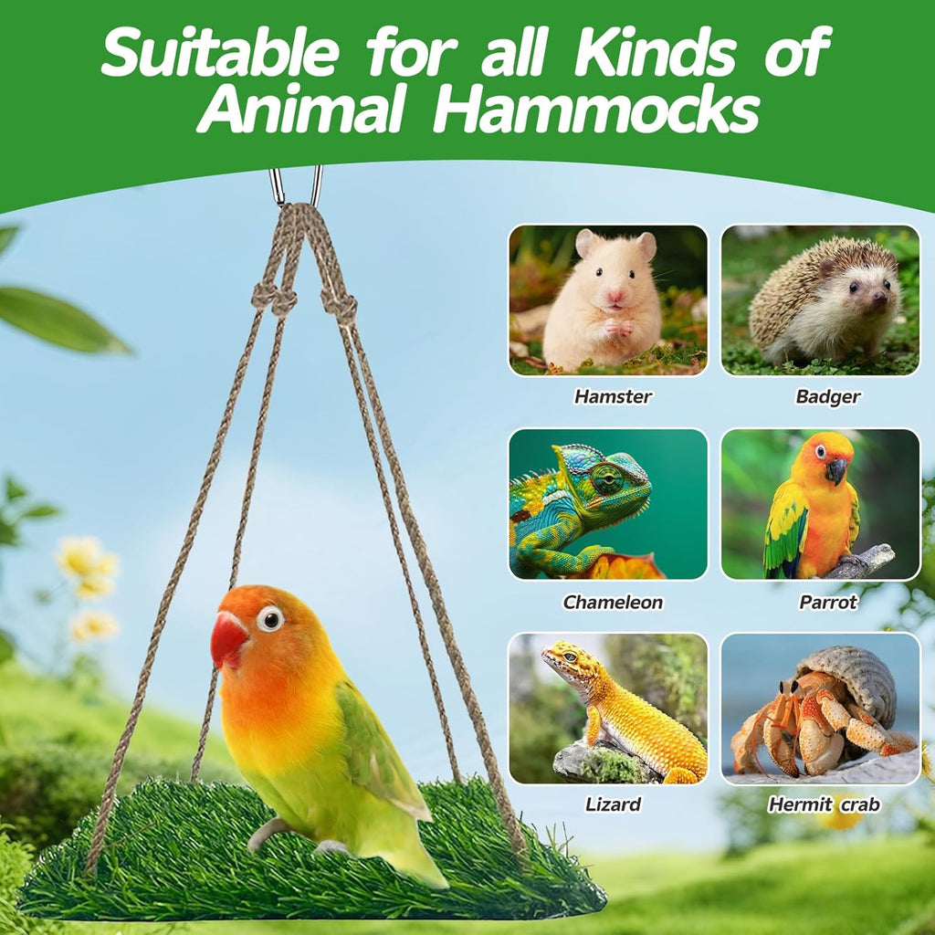 Square Artificial Grass Bird Foraging Mat, 10" x 10" Hanging Perch Platform, Bird Cage Accessories for Parakeets, Cockatiels, Budgies, Bearded Dragons & Small Pets